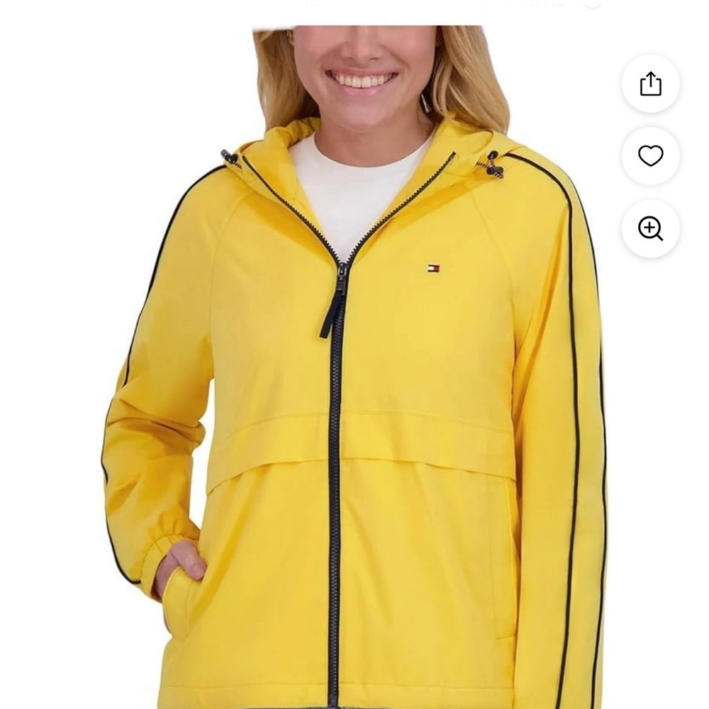 NWT Tommy Hilfiger “Daffodil” Hooded Windbreaker Jacket with Black Trim. Size M